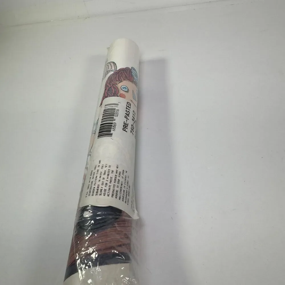 Vtg Raggedy Ann Pre-Pasted Wallpaper Rag Dolls 5 Yards Spool Kids Room Cute